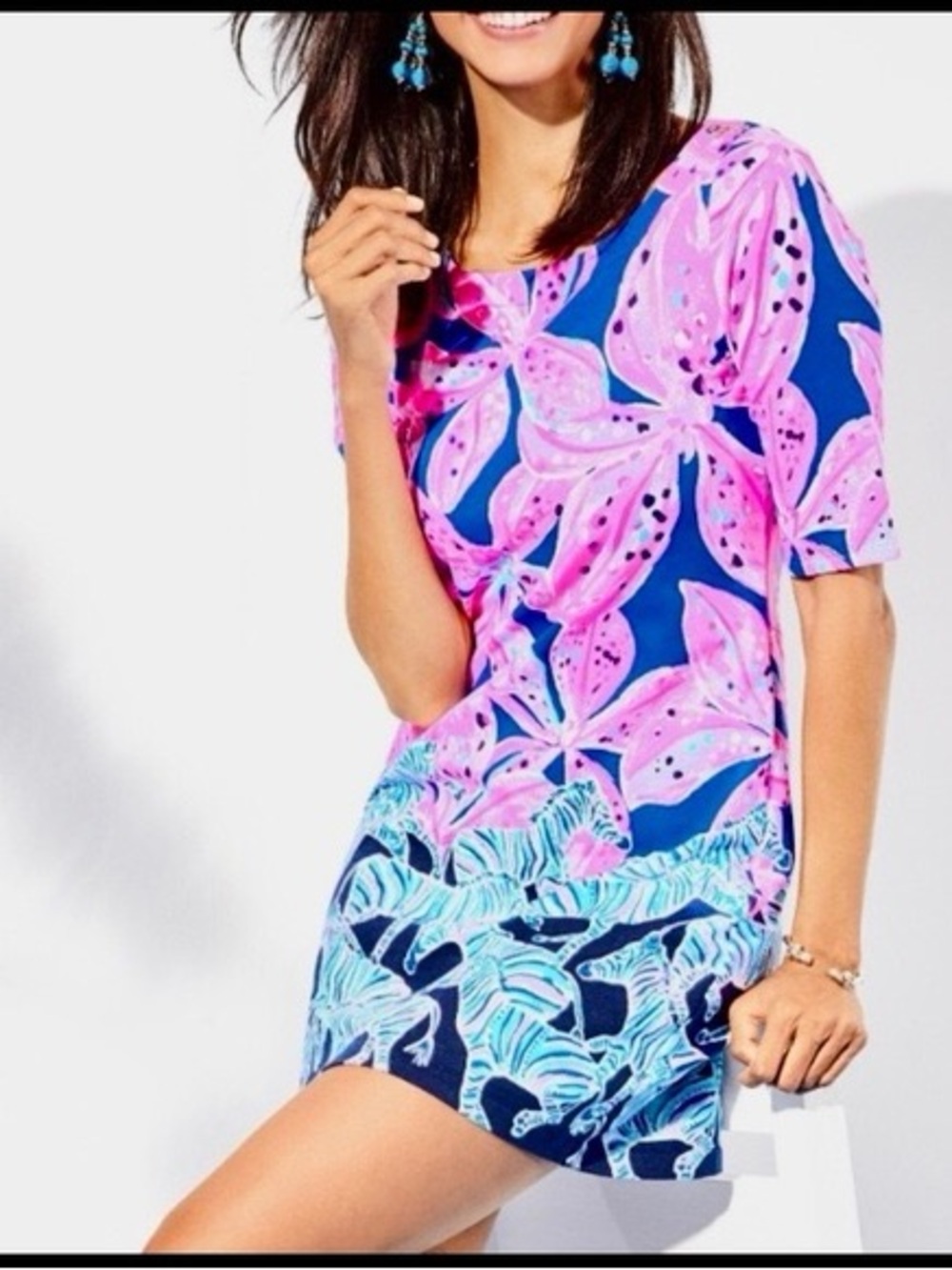 Lilly Pulitzer Vibrant Pink and Blue Floral Dress